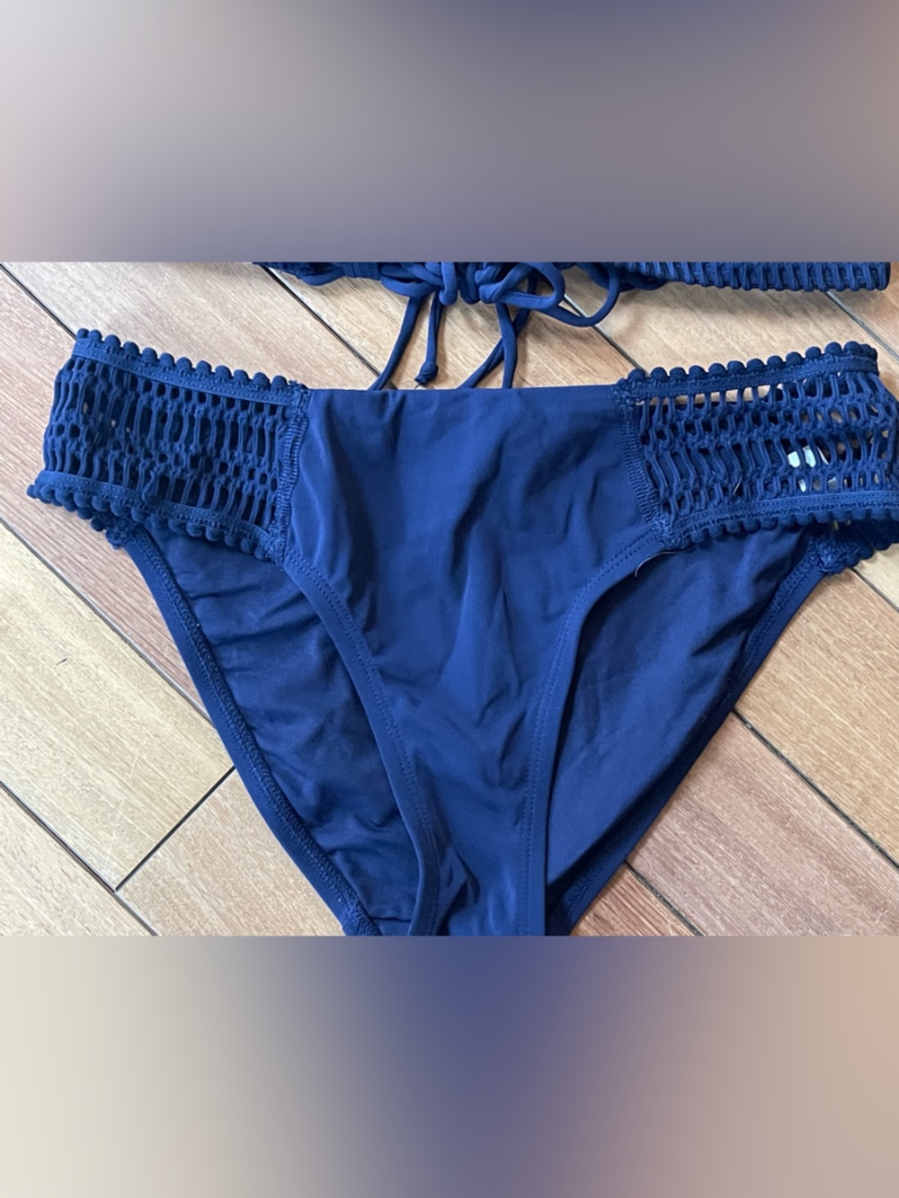 Robin Piccone Sophia Crochet Halter Bikini Set Navy Blue Medium - Picture 4 of 14